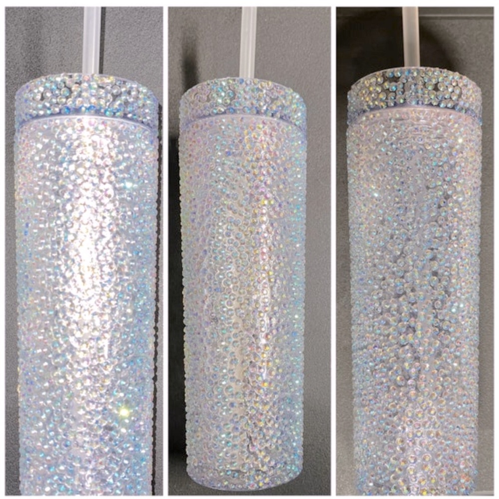 AB Transparent clear Rhinestone cold tumbler cup w/straw 16oz